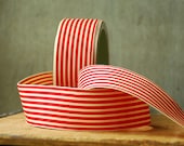 1 yard Red and Ivory Stripe Vintage Style Ribbon - Grosgrain Gift Wraping Supplies by the yard