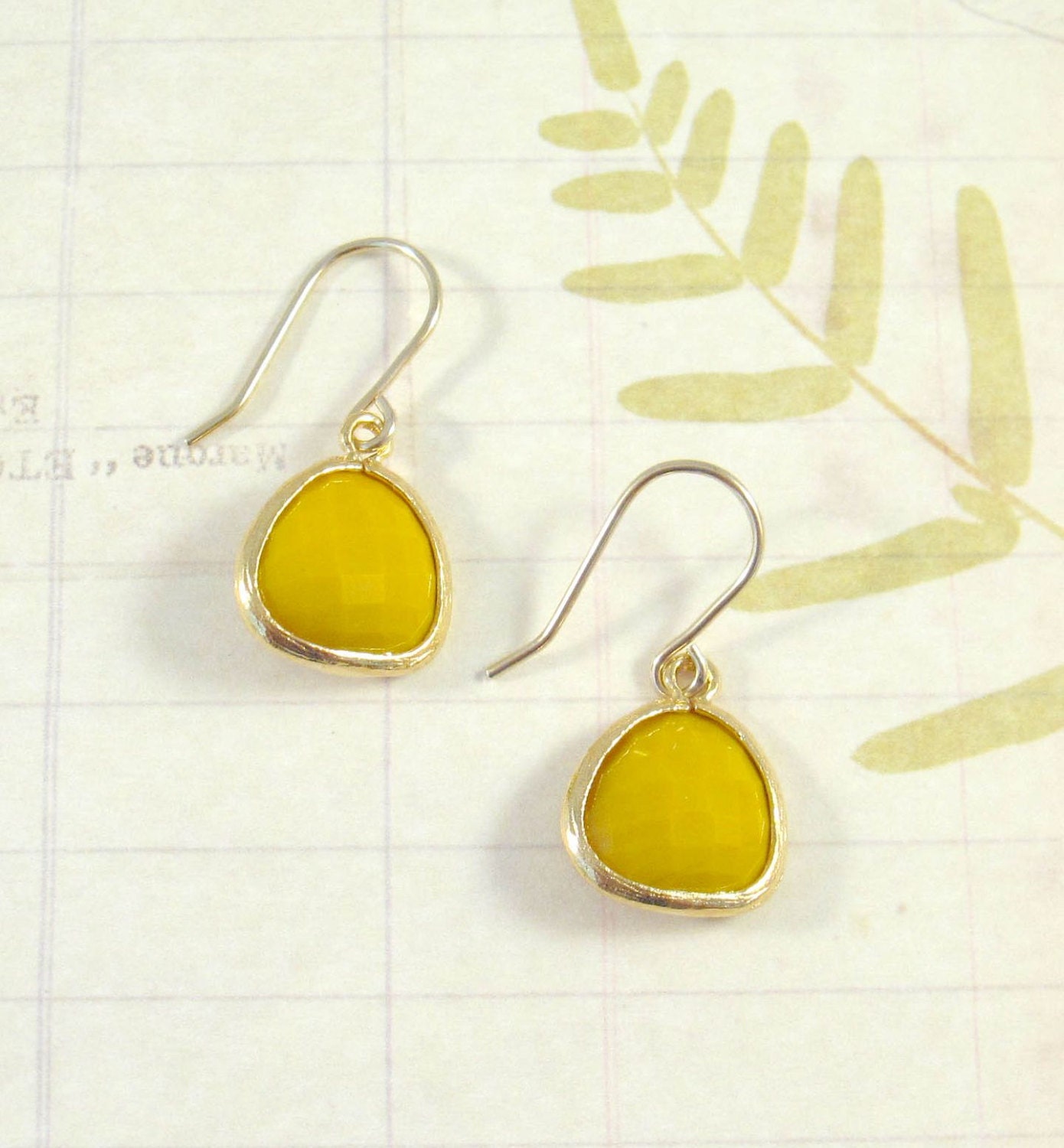 Mustard Earrings : Gold, Mustard Yellow Petals, Gemstone Dangle Earrings