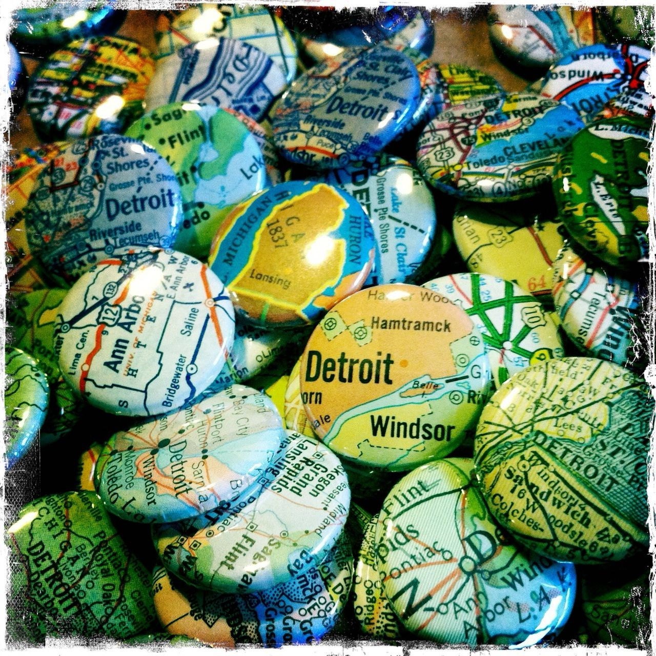 50 Custom Vintage Map Buttons - Great Unique Wedding/Party Favors