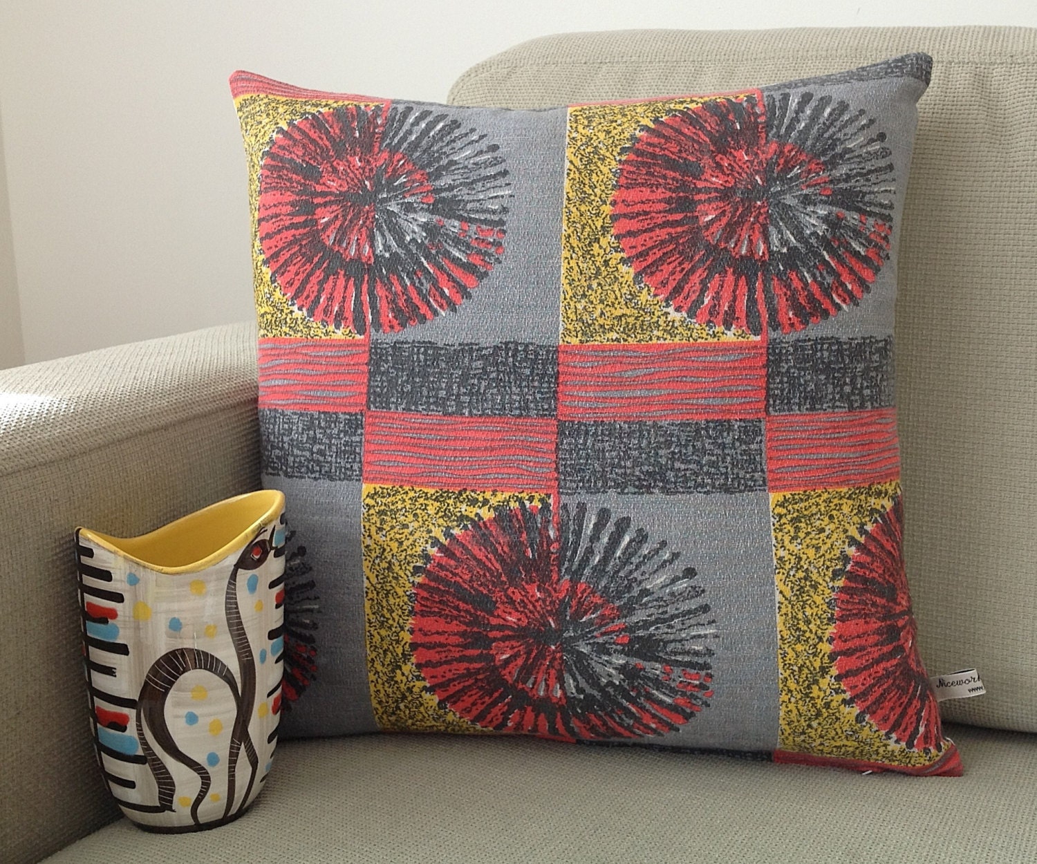 50s Vintage Fabric Cushion Pillow Cover - Atomic Eames Era