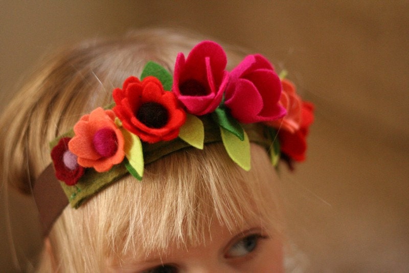 Fuschia - Flower Fairy Crown - Felted Wool Headband - Wreath