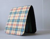 Minimalist Vintage Blue and Cream Tartan Wool Slimline Wallet 5 Pockets Customizable