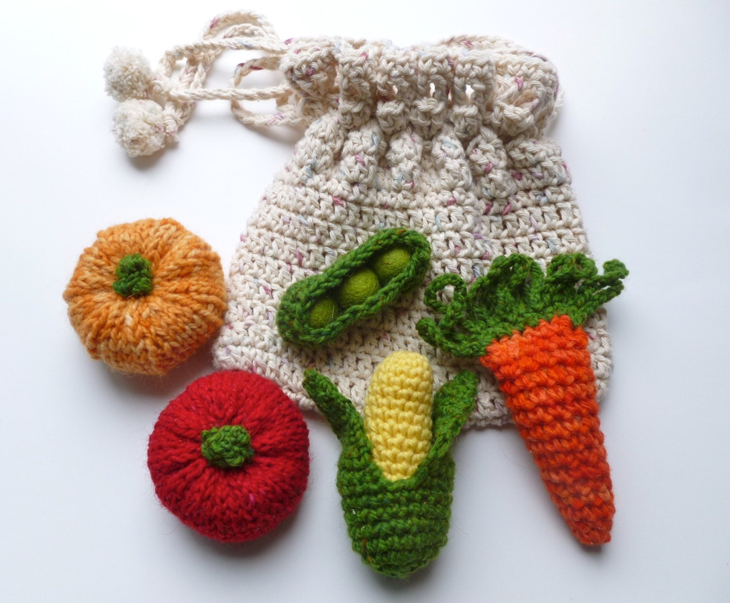 Farmers market veggie set corn on the cob pea pod carrot tomato pumpkin