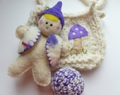 Waldorf inspired wool play set doll ball and bag