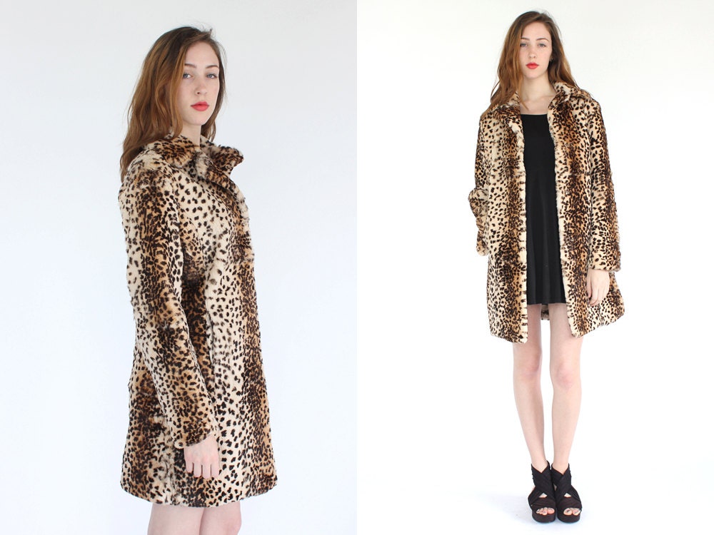vintage 80s rabbit fur leopard print coat / soft animal print fur jacket