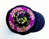 Women's Military Cap in Black - Purple Top - Cadet Hat
