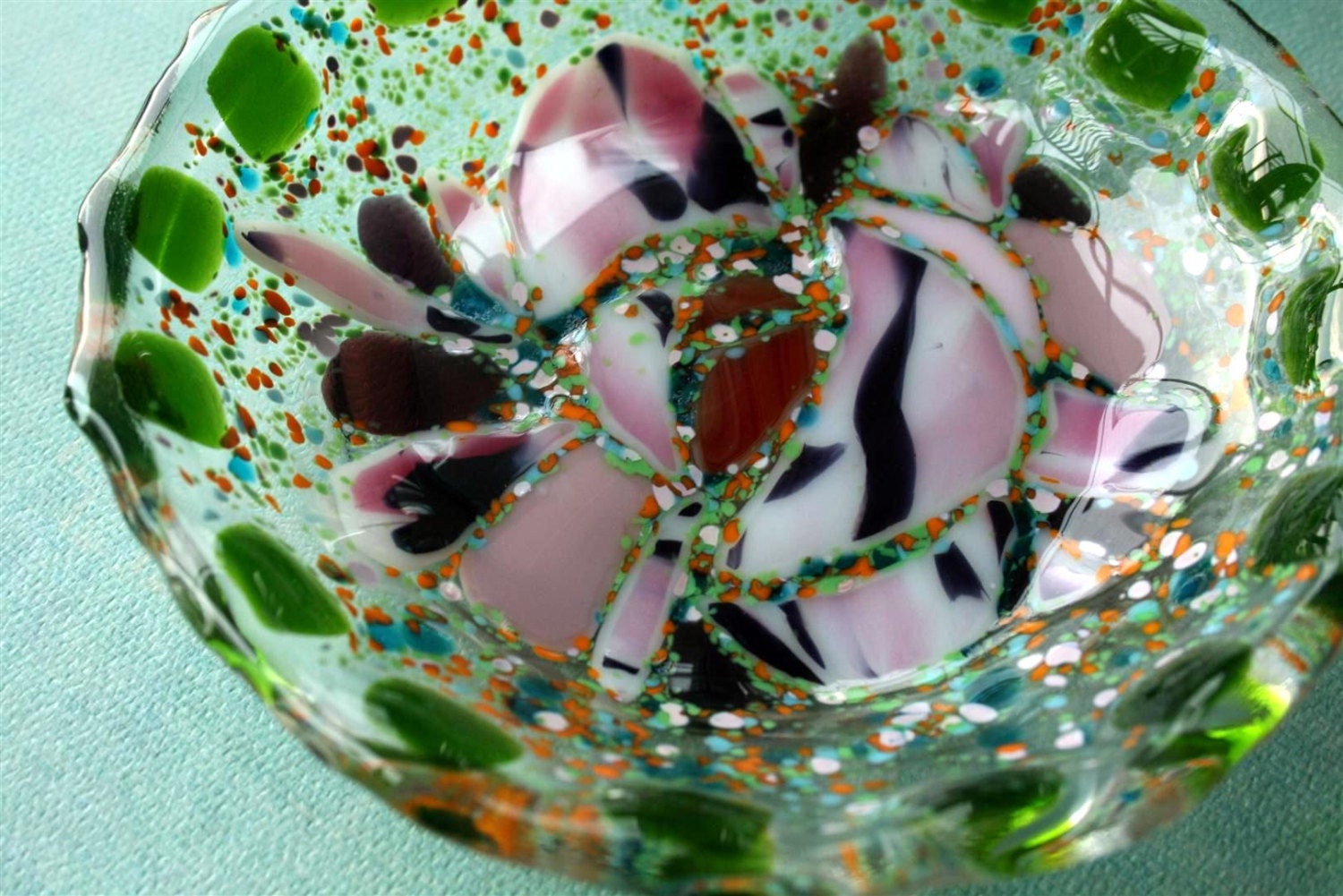 Wild Rose Fused Glass Bowl Freeform
