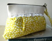 20% OFF SALE - Dot in Yellow - Square Zipper Pouch with Clip