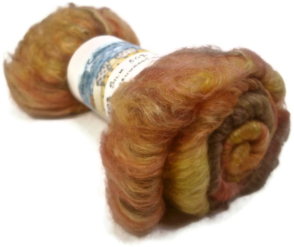 Hand Carded 50/50 Merino Silk Batt - 1 oz. AUTUMN FLAME - Limited Edition Spinning Fiber
