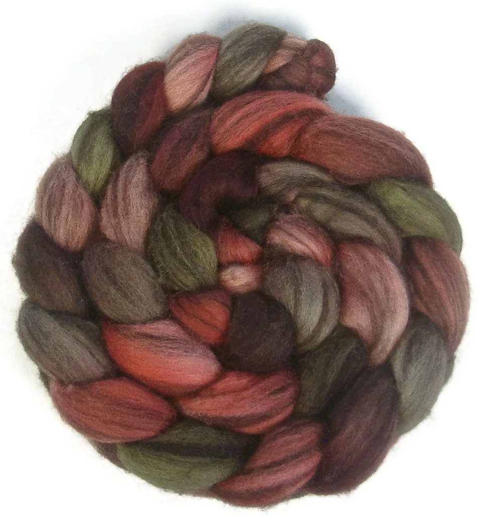 Handpainted Heathered BFL Roving - 4 oz. PAPER ROSES - Spinning Fiber