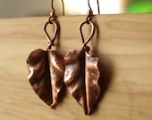 Forged Copper Leaf Earrings on niobium earwires