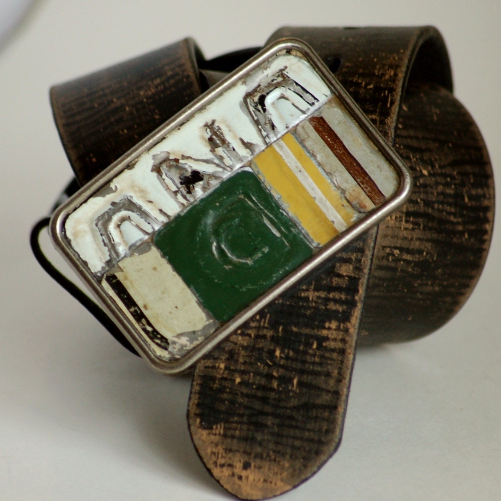 Green Brown Buckle Vintage License Plate Metal Mosaic - randitan