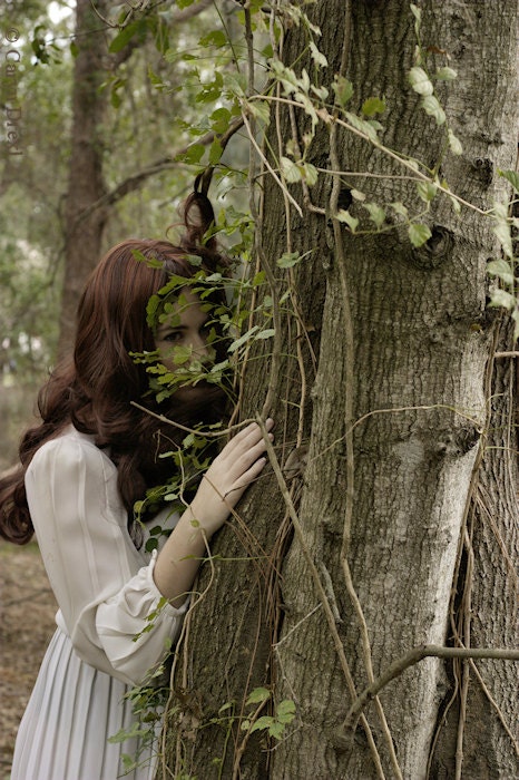 A Life Entwined - FREE SHIPPING Art Photography Portrait Print Girl Red Hair Tree Nature Vines Green Brown White Pale Leaves Holding