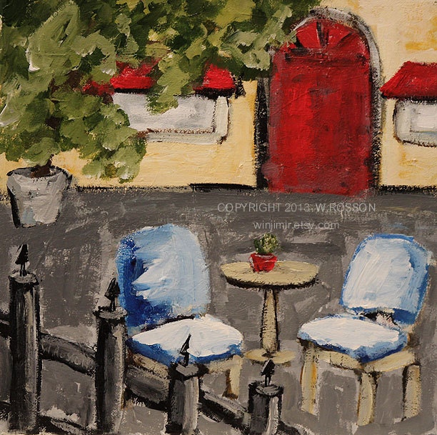 Red Door, Cafe, City, Coffee, Landscape, Original Painting, Winjimr, Fine Art, Home Decor, Street Cafe,