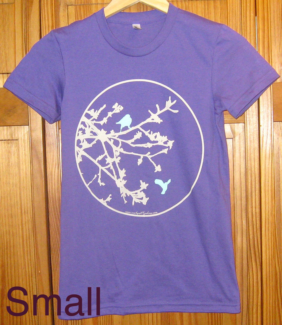 Womens Circle Branches Birds T Shirt Purple American Apparel size Small Medium Large XL or 2XL