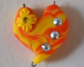 Yellow and Orange RUSTIC HEART Pendant/Focal with Swarovski Crystals