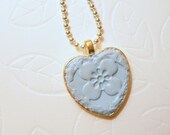 Blue Heart Necklace - Polymer Clay in Silver Plated Bezel Pendant