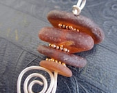 Genuine Root Beer Brown Sea Glass Stack Cairn Style Pendant