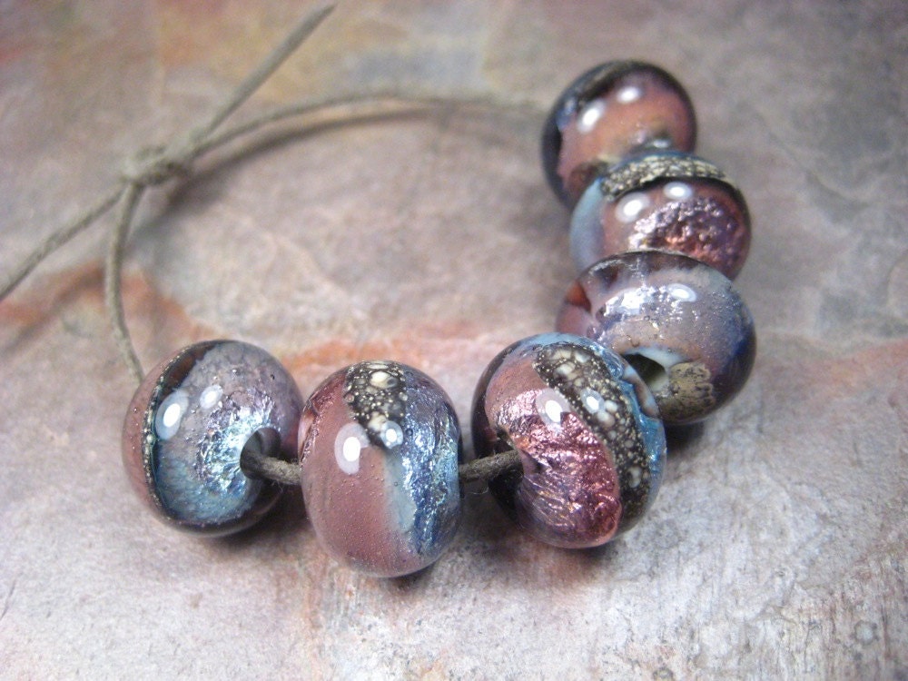 subtle river rock jewels (6) petite lampwork glass beads