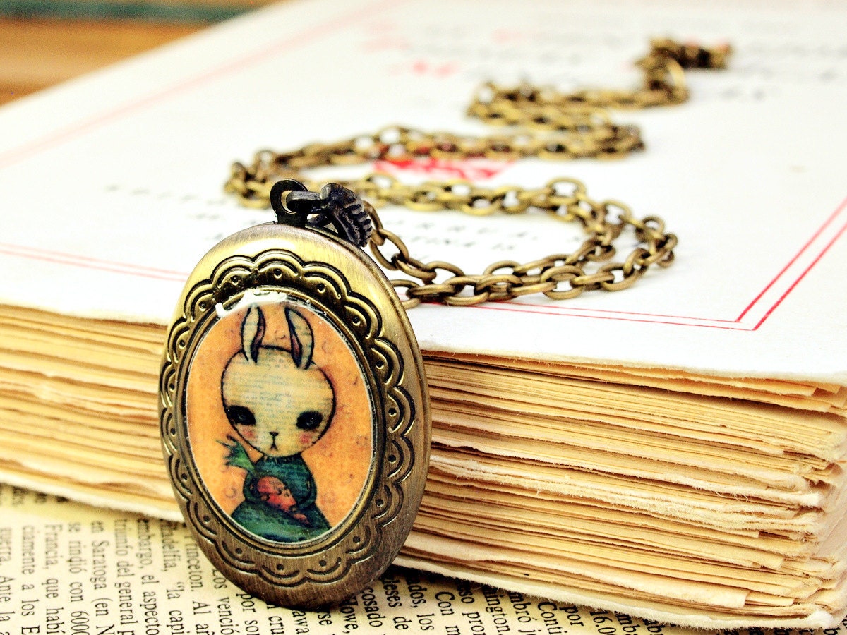 Sweet Carrot Of Mine - Oval Brass Locket Handmade Original Jewelry With Painting by Danita Art