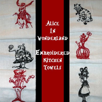 Alice In Wonderland Embroidered Flour Sack Towel Set of 6