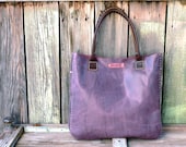 Large Leather Hand Stitched Tote bag  African Violet Purple
