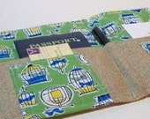 NEW Spring 2013 Stationery Clutch, Organizer for Travel Documents- Linen In Touch Clutch (tm) in Japanese Lime Green Birdcages