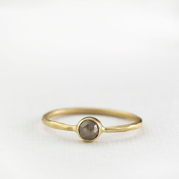 14k gold diamond ring, rose cut, olive green, eco friendly, alternative engagement ring