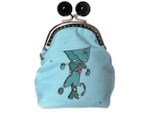 Cat Purse -  zombie - metal frame purse - black bobble clasp - large
