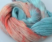 Teal and Coral kettle dyed DK Merino Yarn