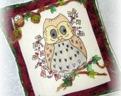 Autumn Owl Pillow Hand Embroidered Halloween Home Decor