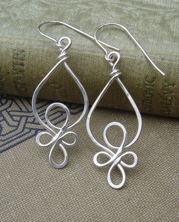 Celtic Loops Sterling Silver Wire Earrings, Celtic Jewelry, Celtic Knot- Hammered Wire Dangle Earrings