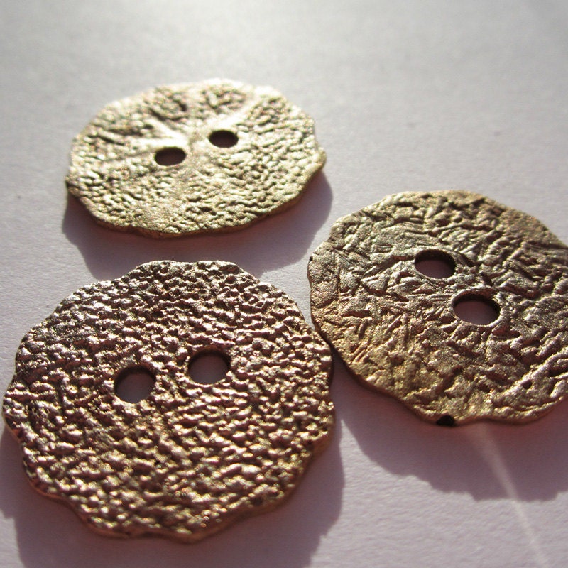 Handmade Wavy Bronze Buttons - set of 3