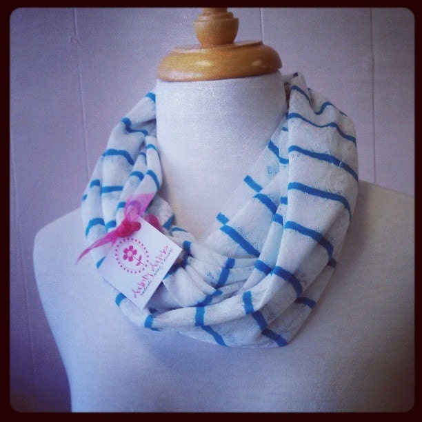 Blue and white lace n stripes inifinty scarf