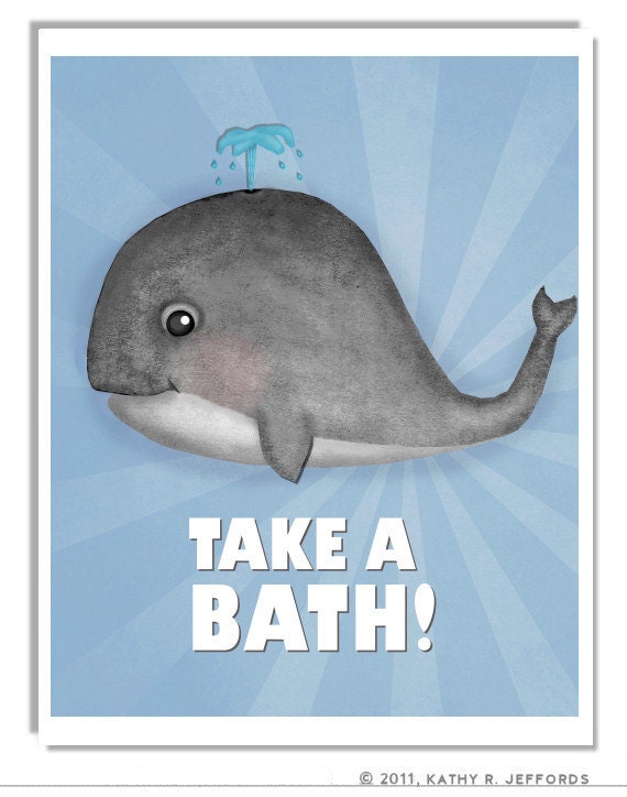 Whale Art Print For Kid's Bathroom Cute Blue Ocean Themed Wall Art For Bathroom Wipe Your Spills, Don't Waste Water Or Take A Bath