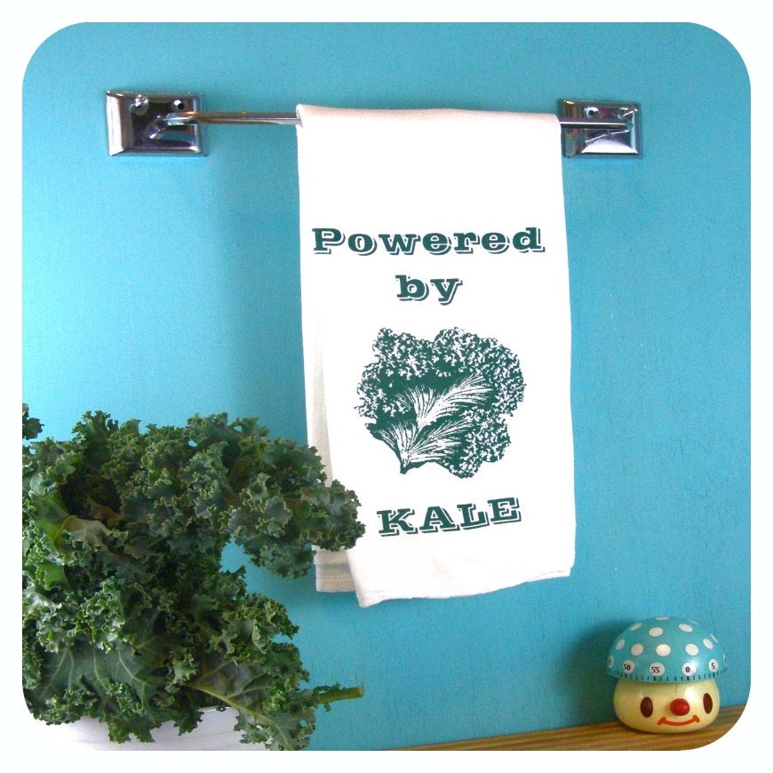 Kale Kitchen Towel - Vegan/Vegetarian - printed dish cloth - Powered by kale flour sack towel