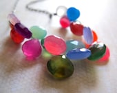 Rainbow Chalcedony Faceted Briolette Gemstone Cluster Necklace Oxidized Sterling Silver Chain