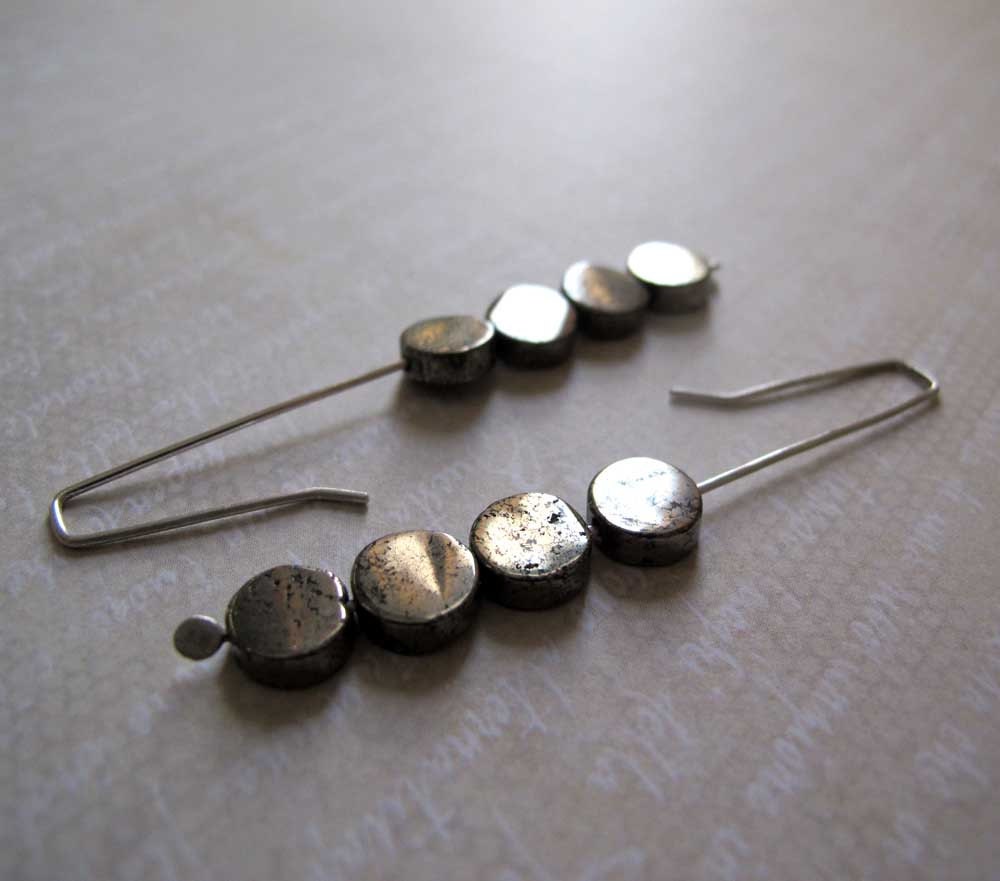The Life of Pyrite Fools Gold and Sterling Silver Modern Minimalist Industrial Earrings