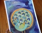 peacock. 9x12 inch print.