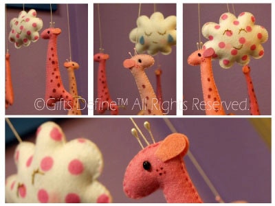 Musical Baby Mobile GIRAFFE LANE (custom color)  hand-painted details both sides - Art Mobile for Modern Nursery Decor, Baby Crib, Playroom