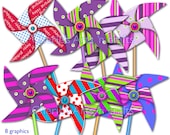 Instant Download, Stripes 'n Dots Pinwheels Graphics, Downloadable Graphics, Pinwheel Clip Art Set, Digital Download Clip Art