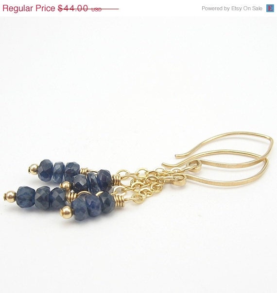 SALE Sapphire, Gold Earrings, 14k Gold Filled Chain, Hand-Forged Ozmay Designs Earwires