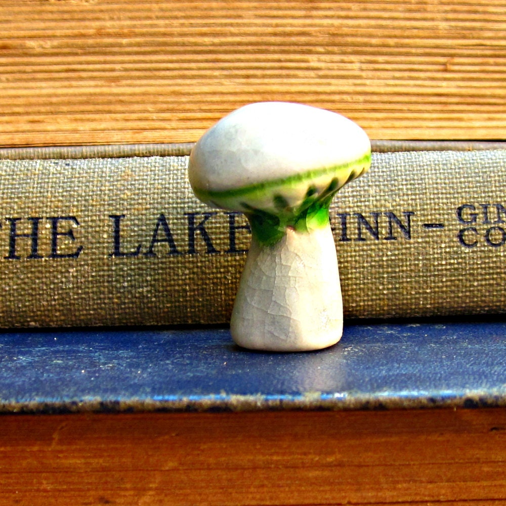 Ceramic Miniature Mushroom Tall Light grey blue