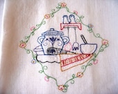 Linen Dish Towels - Your Choice  - Vintage pattern - Machine Embroidered