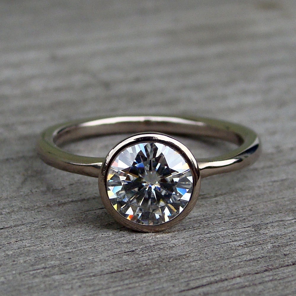 Forever Brilliant Moissanite and Recycled 18k Palladium White Gold Alternative Engagement Ring, Made to Order