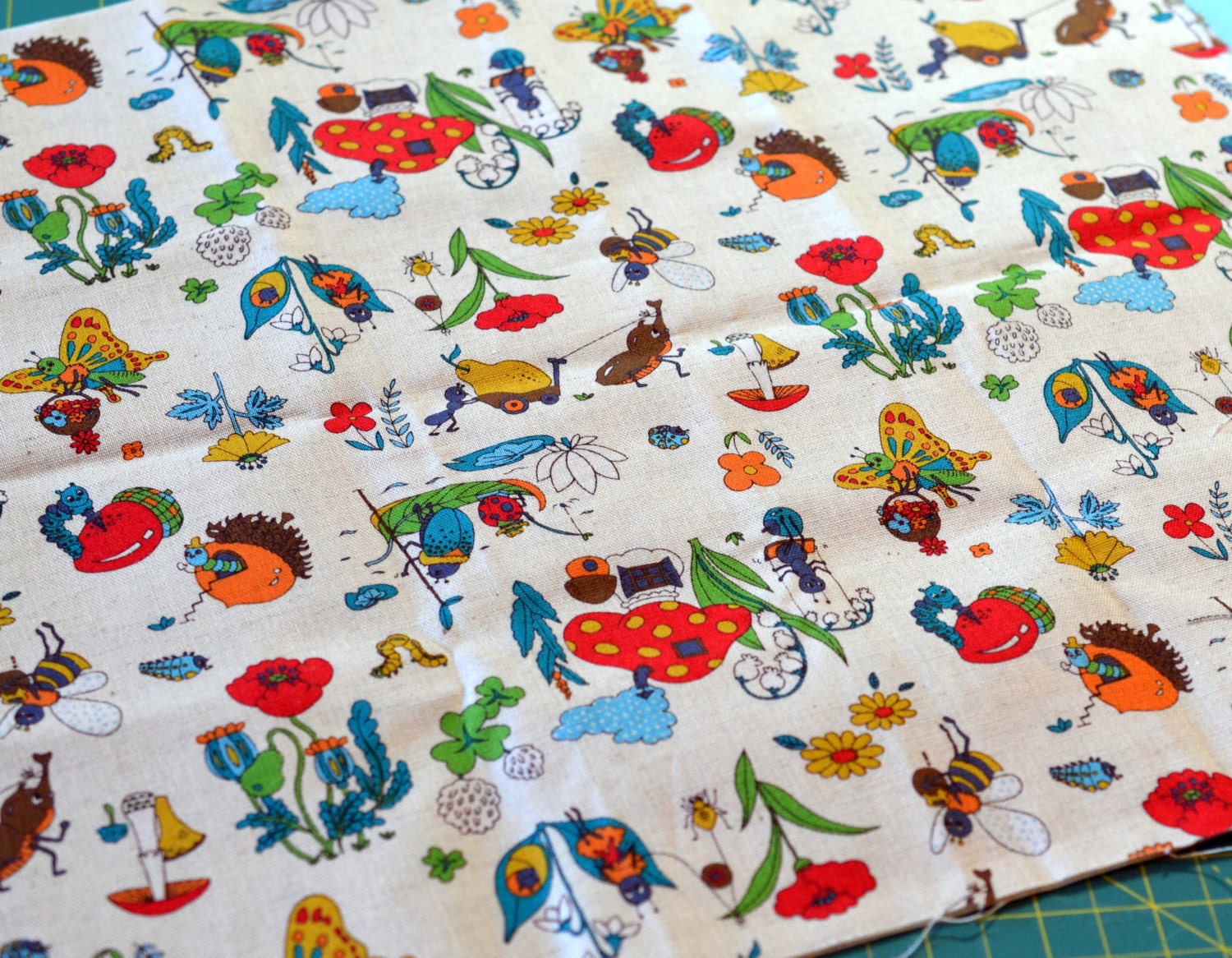 Colorful Bugs At Work & Play -  Japanese Fabric Remnant Piece