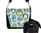 Small Owl Camera Bag Womens Padded Camera Bag DSLR Camera Bag MINI Slr Camera Bag Purse blue green cute