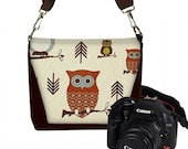 Small Owl Camera Bag Messenger  Womens Camera Bag MINI Slr Camera Bag brown red blue