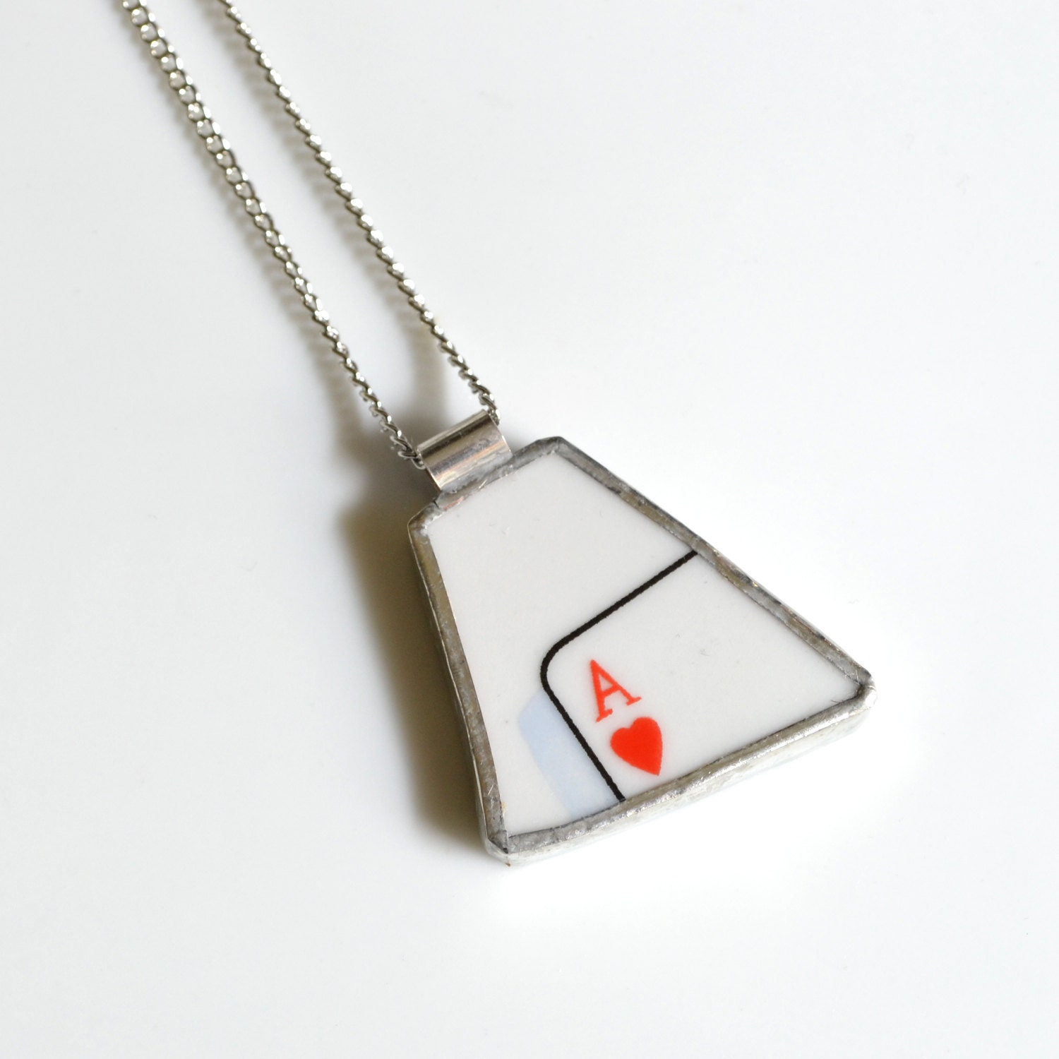 Broken Plate Pendant on Chain - Ace of Hearts - Recycled China - Proceeds to Amelias Ace of Hearts Ride