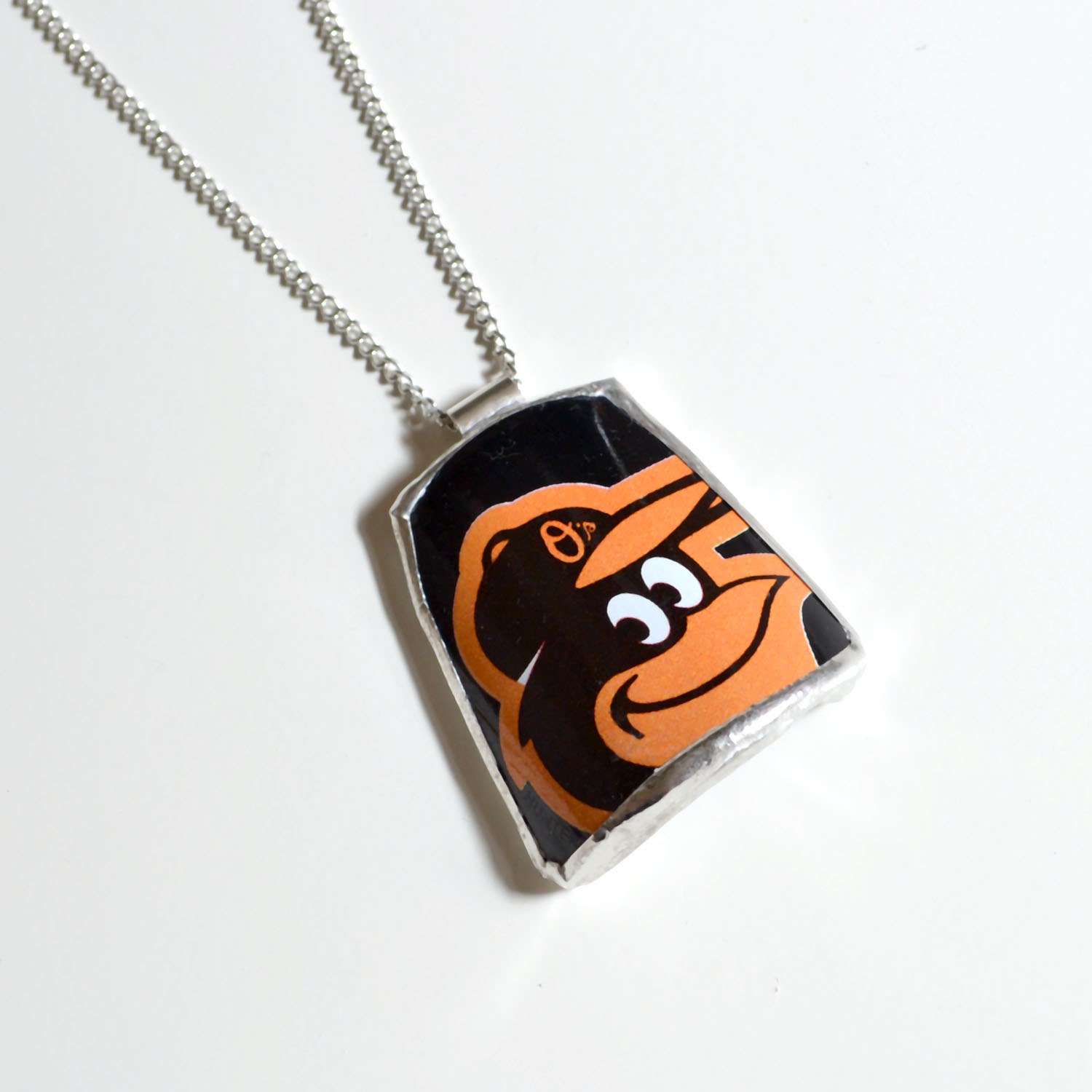 Broken Plate Pendant on Chain - Baltimore ORIOLES - Recycled China